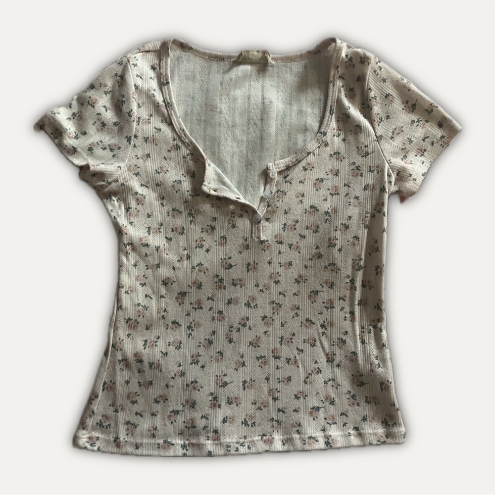 Audrey 3+1 Cream Floral Short Sleeve Top